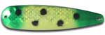 Warrior Lures 103 Holo-Green Froggy trolling / fishing spoons.  Muskee, Salmon, Lake Trout, Steelhead trolling / fishing spoons.