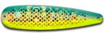 Warrior Lures 202 Holo-Blue / Yellow Dolphin Hot Glow trolling / fishing spoons. Hot Glow Muskee, Salmon, Lake Trout, Steelhead trolling / fishing spoons. Glow for 3 hours!