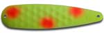 Warrior Lures 210 Fire Dot Hot Glow trolling / fishing spoons. Hot Glow Muskee, Salmon, Lake Trout, Steelhead trolling / fishing spoons. Glow for 3 hours!