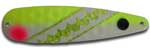 Warrior Lures 211 Lemon Tail Hot Glow trolling / fishing spoons. Hot Glow Muskee, Salmon, Lake Trout, Steelhead trolling / fishing spoons. Glow for 3 hours!