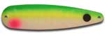 Warrior Lures 235 Yellow Tail Hot Glow trolling / fishing spoons. Hot Glow Muskee, Salmon, Lake Trout, Steelhead trolling / fishing spoons. Glow for 3 hours!